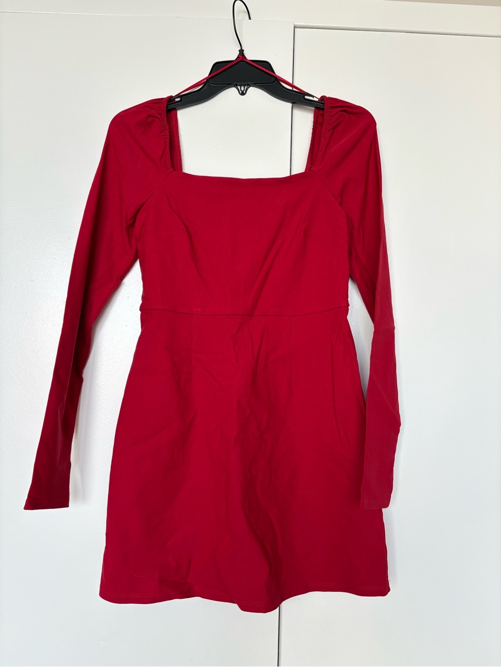 miami Red Square Neck Long Sleeve Mini Dress